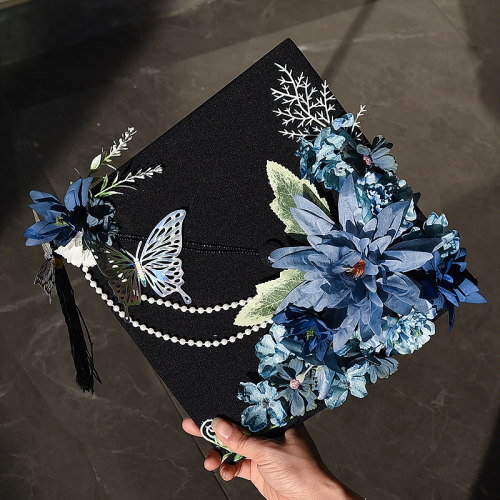 diy学士帽成品簪花仿真花大学生毕业照硕士帽送女友送闺蜜