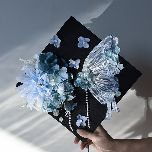 簪花学士帽饰品手工diy高级感成品粉色蓝色紫色绿色博士帽硕士帽