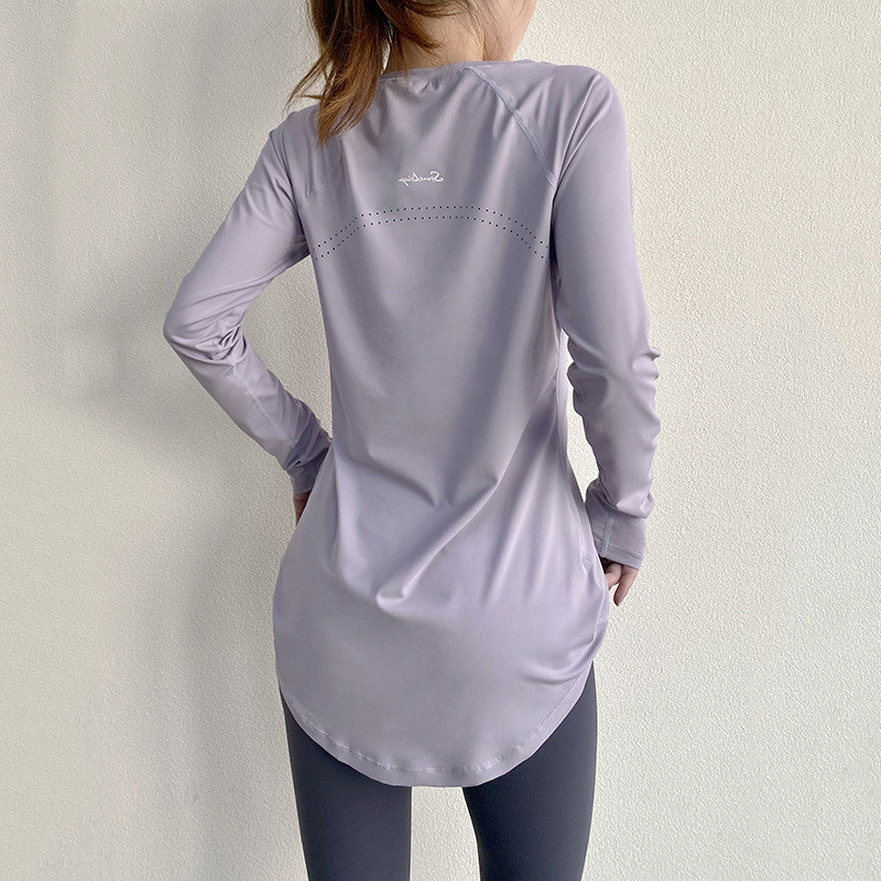 瑜伽服女长袖遮臀显瘦运动T恤秋图片