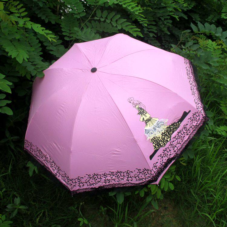 大号黑胶蕾丝边遮阳伞超强防紫外线防晒太阳伞创意美女折叠晴雨伞