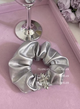 【兰LANLAN】银翼少女~贵气银色皮质大十字简约高级感甜酷发圈