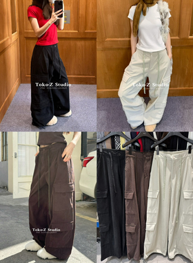 TOKO.Z冬季美式时髦多口袋设计工装休闲裤女百搭宽松系带阔腿裤子