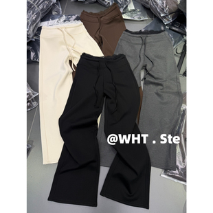 JIA冬季 长裤 韩版 女百搭加绒厚款 子 拼接蕾丝花边高腰阔腿休闲裤