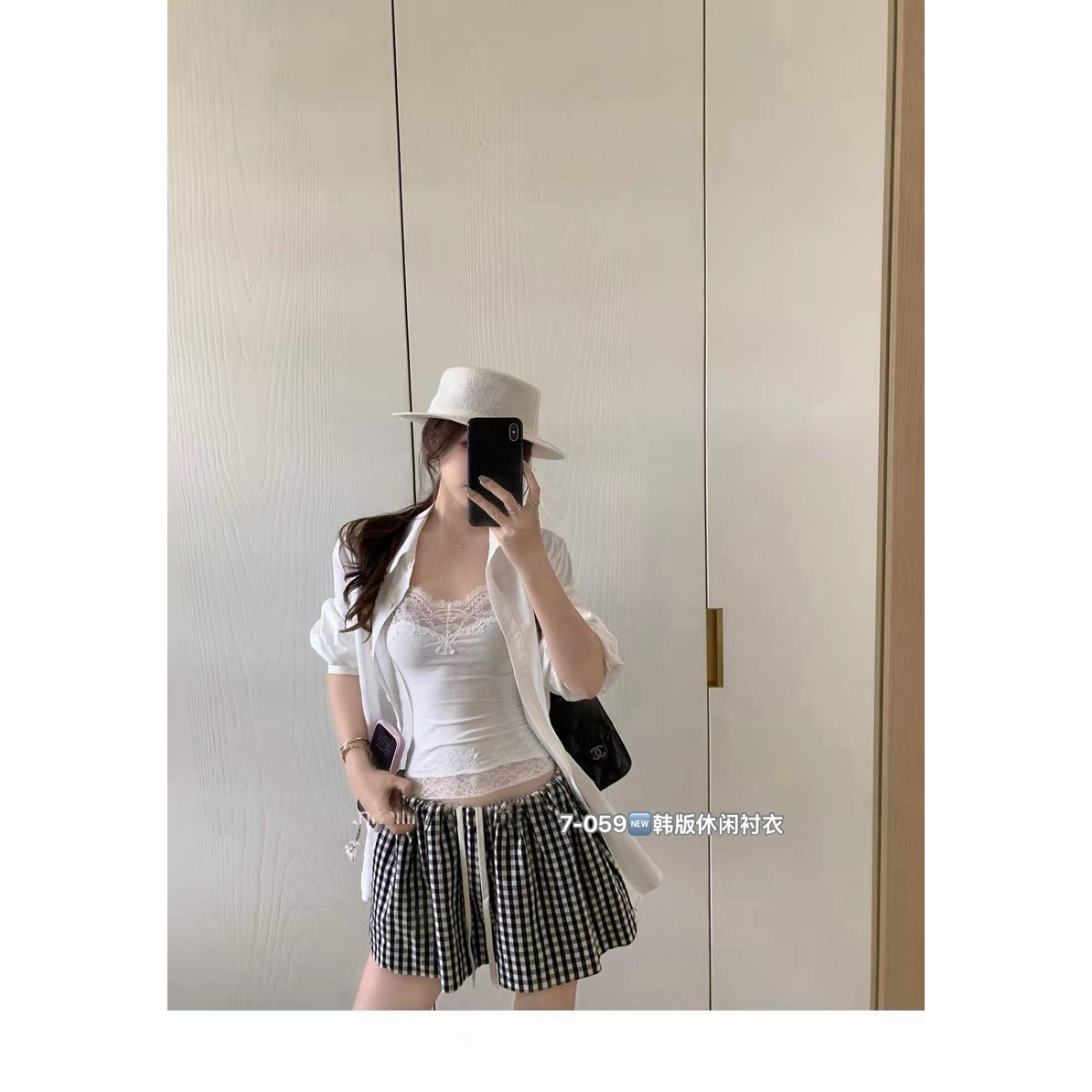 翻领宽松口袋长袖衬衫女