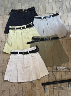 WH JIA早春简约时尚纯色压褶百褶半身裙女百搭高腰辣妹a字短裙子