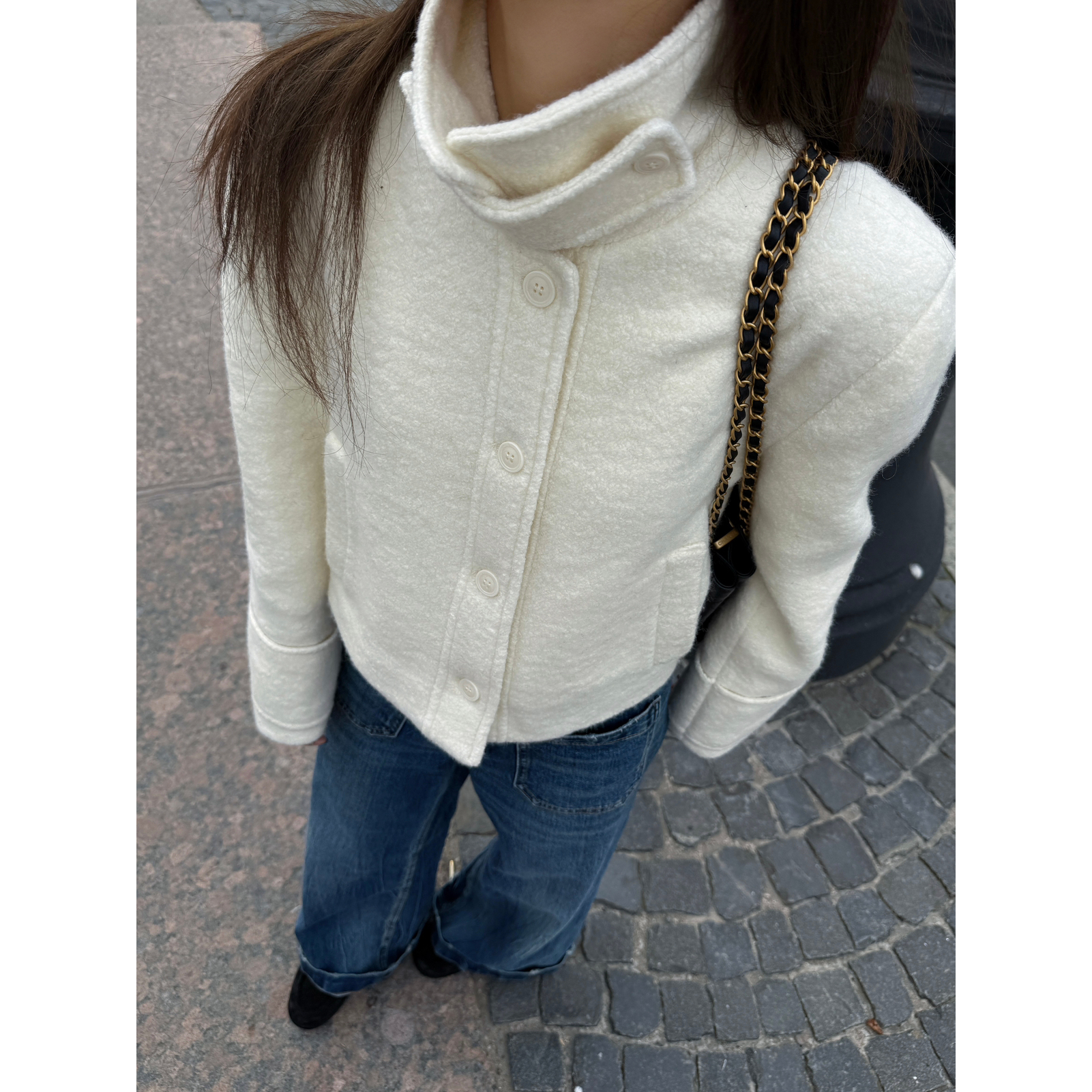 净版立领呢料羊毛长袖纽扣外套