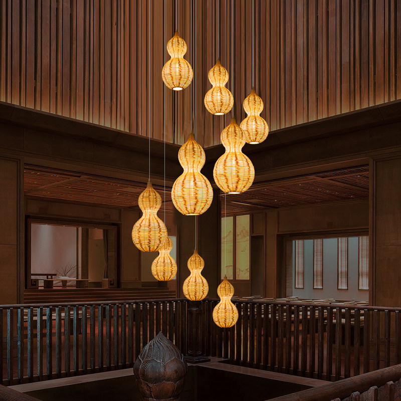 楼梯吊灯创意葫芦复古禅意茶室灯设计师款东南亚餐厅中式饭店灯具