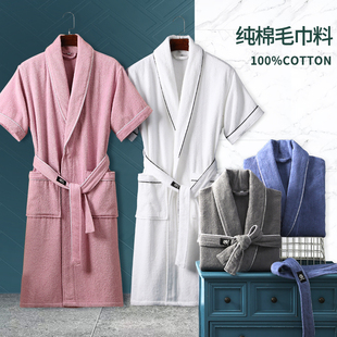 如奕短袖浴袍女夏季全棉情侣睡袍男款成人纯棉吸水速干毛巾料浴衣