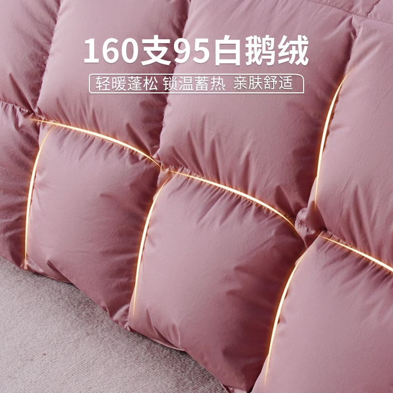 如奕160s纯棉羽绒被95白鹅绒春秋冬被加厚保暖全棉双人鹅绒被结