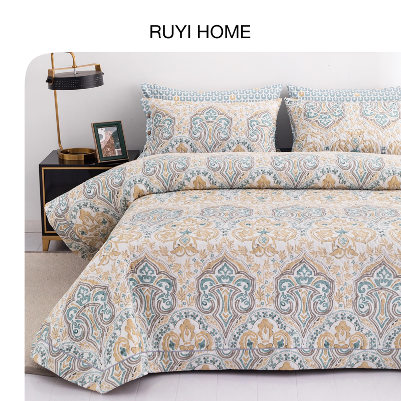 纯棉床盖三件套高档全棉绗缝厚