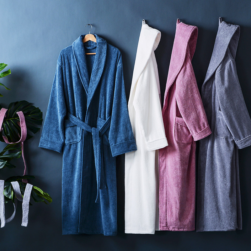 如奕五星酒店浴袍女春秋加厚纯棉毛巾料睡袍吸水速干情侣浴衣男