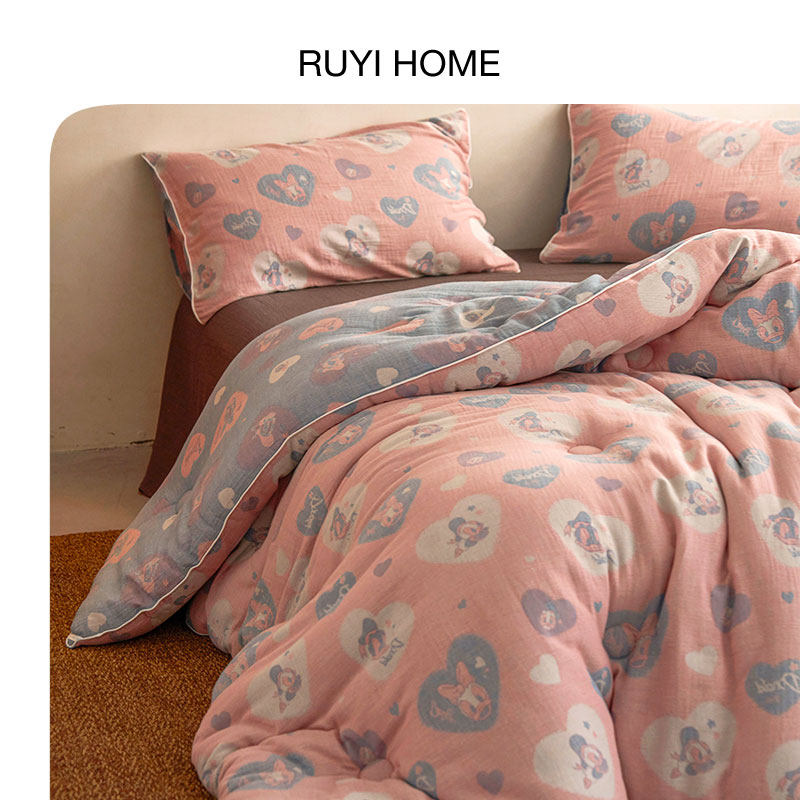 如奕A类母婴级双层纱大豆被冬被透气双人全棉春秋被子空调被棉被