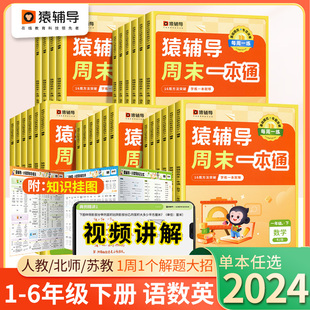 猿辅导周末一本通小学语文数学英语 一二三年级四五六年级上下册人教版北师大版苏教版袁辅导专项同步训练题同步练习册卷天天练