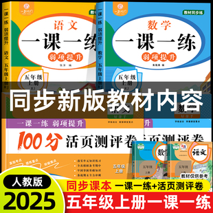 试卷测试卷全套人教版 五年级上下册语文数学一课一练 同步练习册课时作业本同步训练小学生5年级语文数学教材每日一练 2025新