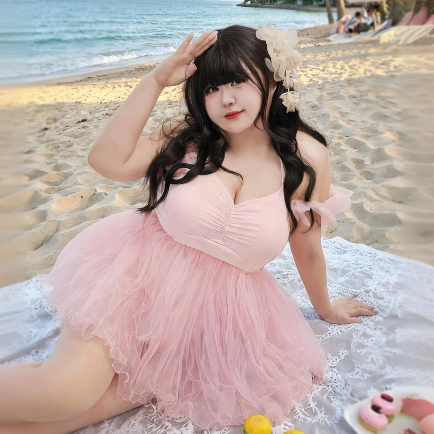 大码200斤少女款粉红色甜美蓬蓬裙式遮肚子显瘦分体泳衣可爱减龄