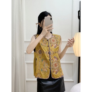 新中式国风重工刺绣马甲女2025秋季新款复古气质圆领无袖坎肩上衣