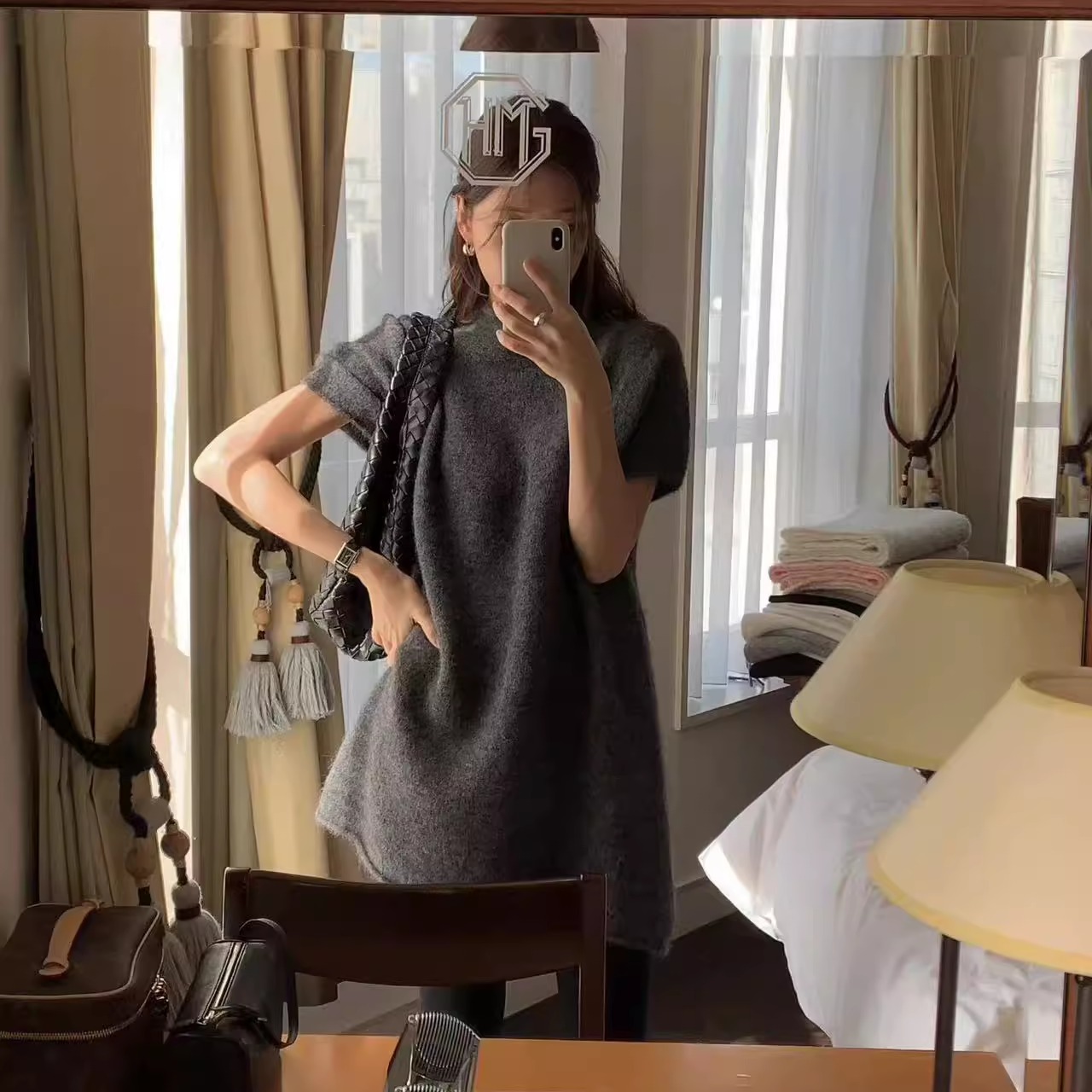 class韩国直邮112418 OUNCE韩代2025款一片式短袖毛衣连衣裙