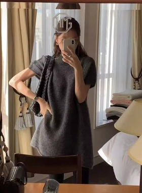 class韩国直邮112418 OUNCE韩代2025款一片式短袖毛衣连衣裙