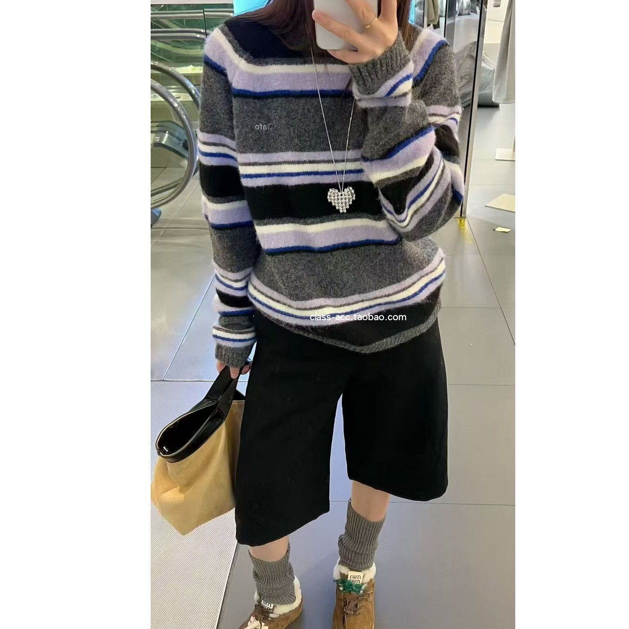 class韩国直邮120515 CLAFO 韩代2025款  糯叽叽拼色条纹毛衣