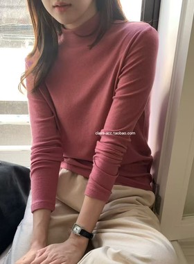 现class韩国直邮111403 LEMIU 韩代2025款 天丝羊毛半高领打底T