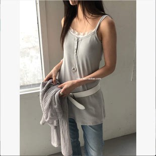 现class韩国直邮1050702 AND THE韩代26款蕾丝吊带＋纽扣长款吊带