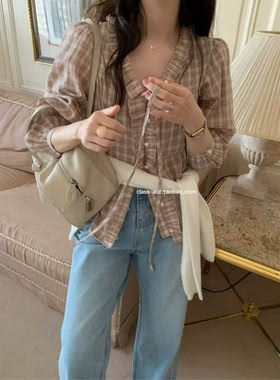 class韩国直邮1032714 Pretty Young Thing 韩代26花边领格子衬衫