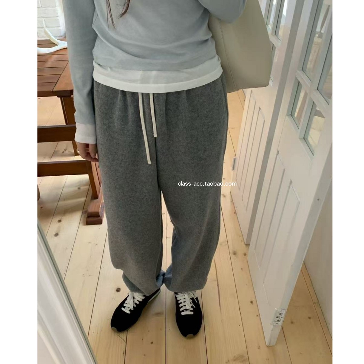 class韩国直邮111314 GABRIELLE 韩代2025款  抽绳松紧腰羊毛卫裤
