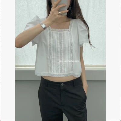 class韩国直邮060419 OUNCE 韩代2026款  重工蕾丝短款衬衫