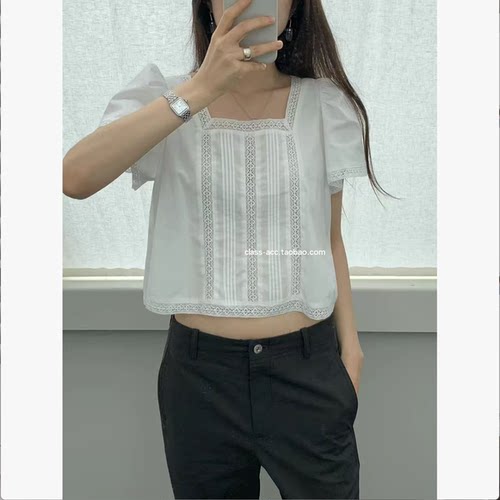 class韩国直邮060419 OUNCE 韩代2026款  重工蕾丝短款衬衫
