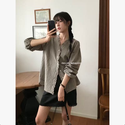 class韩国直邮022407 VERGAMOT 韩代2026款  小花边格子衬衫