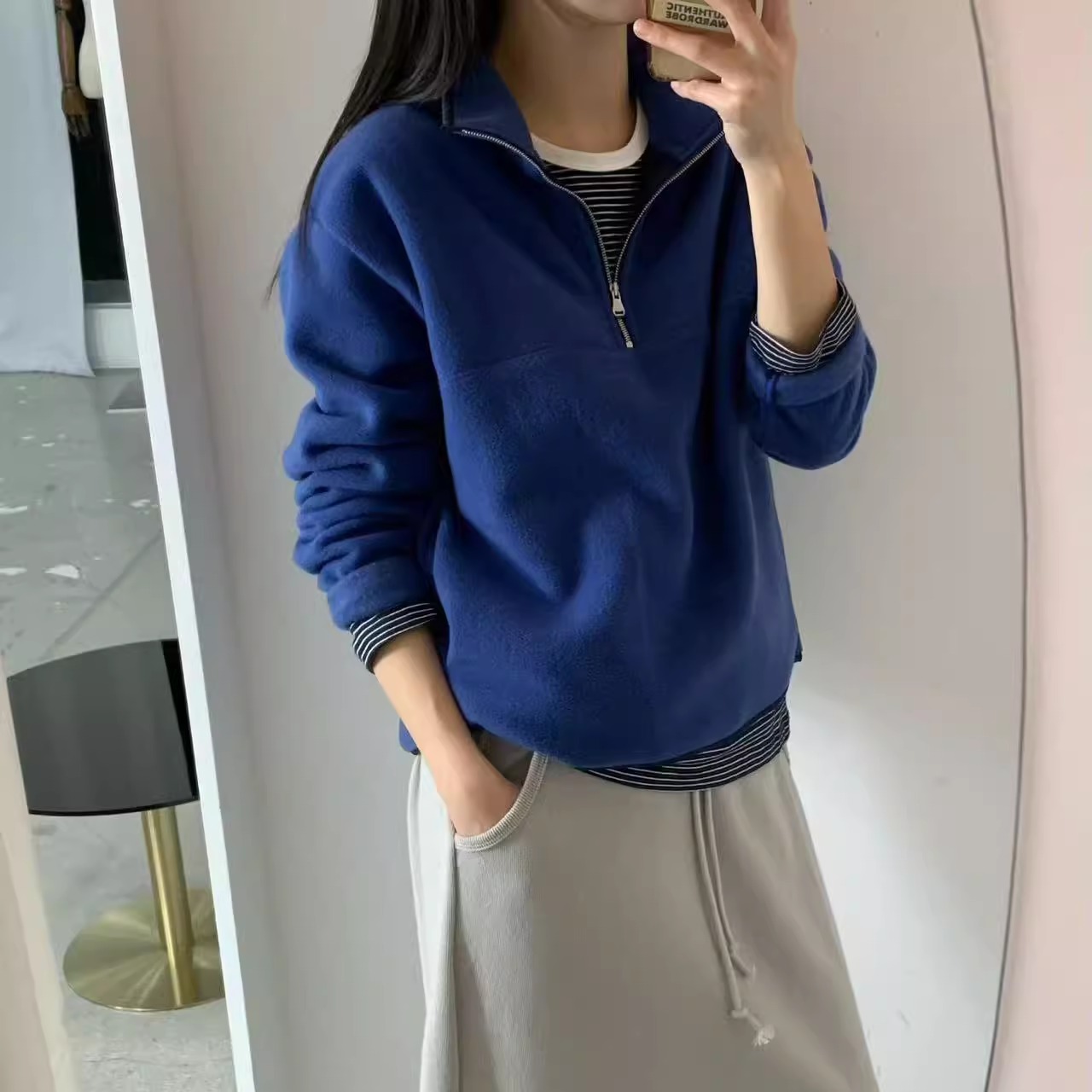 class韩国直邮111708 LEGACY BONE韩代2025款半拉链摇粒绒卫衣