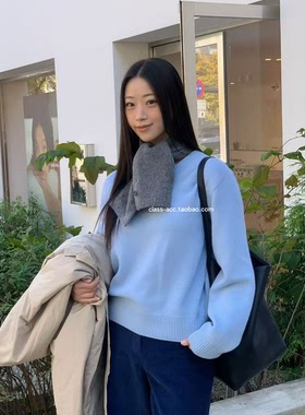 class韩国直邮121005 A:FLAN韩代2025款  V领一片式羊毛1oo毛衣