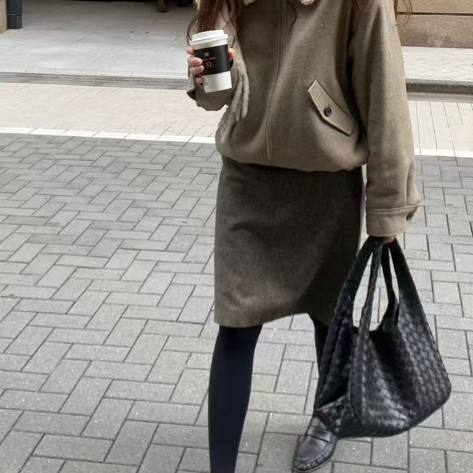 韩现class韩国直邮112413 OUNCE韩代2025款杂色羊毛中半裙