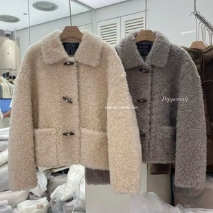 class韩国直邮111405 Peppersalt 韩代25款羊毛1oo牛角扣毛毛外套