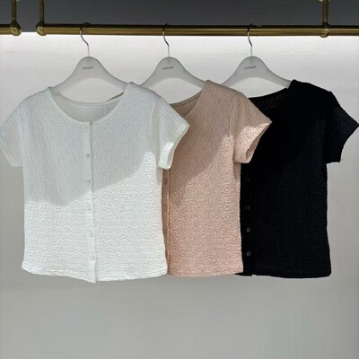 class韩国直邮070505 cream 韩代2026款  自带褶皱肌理感小衫