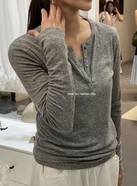 class韩国直邮103011 PLACOR 韩代2025款  天丝羊毛纽扣长袖T