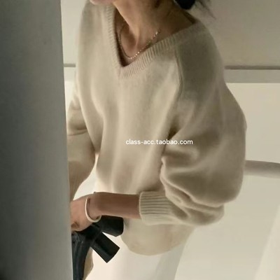 class韩国直邮110902 cream 韩代2025款  幼羊驼毛＋羊毛V领毛衣