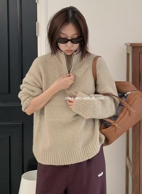 class韩国直邮112605 VERGAMOT 韩代2025款 宽松版休闲半拉链毛衣