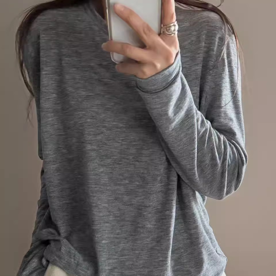 class韩国直邮112107 AGO韩代2025款人造丝宽松圆领长袖T