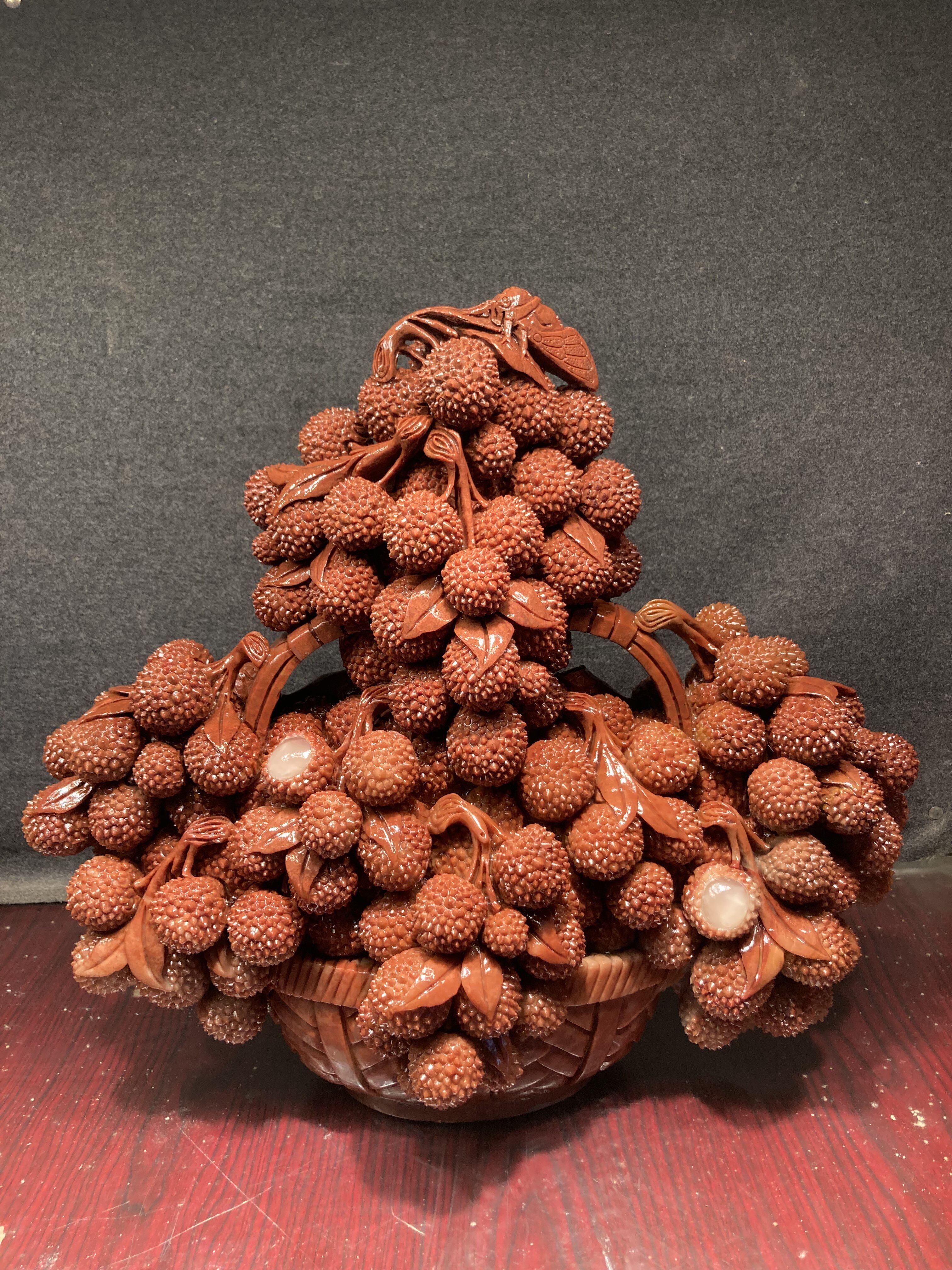 寿山石摆件荔枝篮子硕果累累雕刻精品客厅办公室送礼