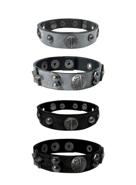 TecNineGroup DROP2 ROCKSTAR摇滚之星 头层牛皮做旧金属手环黑蓝