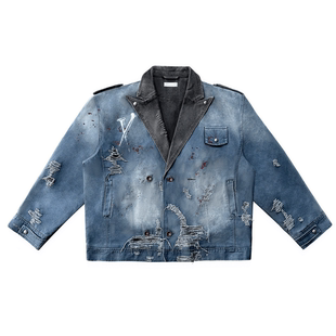 DROP3 摇滚机车工装 ROCK 水洗做旧破坏 夹克 JACKET TecNineGroup