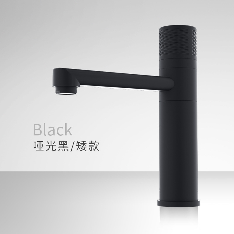 黑色可旋转按键式全铜面盆龙头