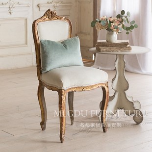 奢华梳妆椅 法式 欧式 古董实木餐椅 雕花复古白餐椅 仿古做旧书椅