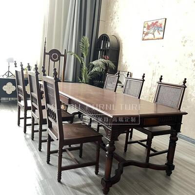 美式复古定制餐桌饭桌家具实木长方形家用原木餐台书桌中古家具