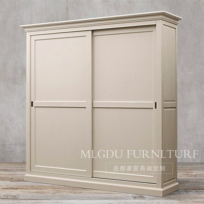 美式简约风移门象牙白原木储物柜