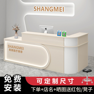 收銀臺柜臺弧形轉(zhuǎn)角小型超市服裝 店美容院前臺接待臺理發(fā)店吧臺桌