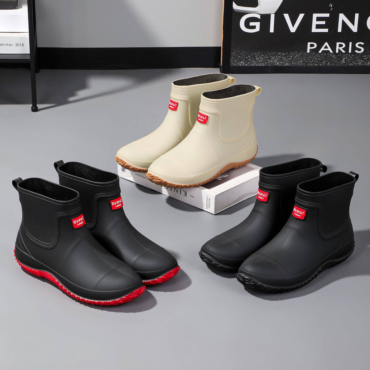 男款防水鞋大码雨鞋男工地耐磨劳保鞋防滑短筒雨靴厨房工作水胶鞋