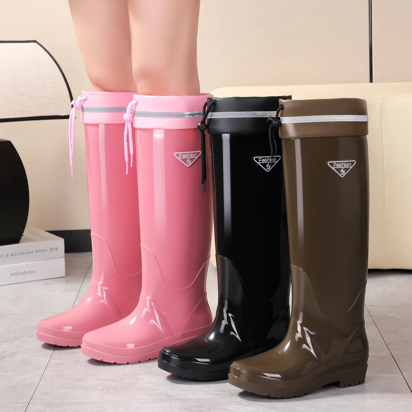 高筒女款时尚雨鞋简约加绒保暖轻便防水防雨防雪防滑雨靴户外纯色
