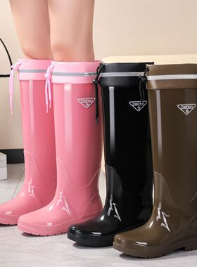 高筒女款时尚雨鞋简约加绒保暖轻便防水防雨防雪防滑雨靴户外纯色